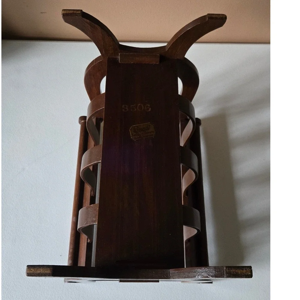 Vintage Brandt Mahogany Magazine Rack Brass Lyre Canterbury Hagerstown MD 3506